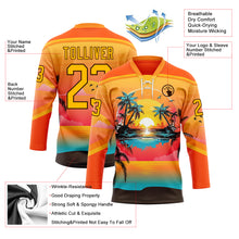 Charger l'image dans la galerie, Custom Orange Gold Blue-Brown 3D Pattern Gradient Hawaii Tropical Palm Trees Hockey Lace Neck Jersey