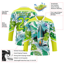 Charger l'image dans la galerie, Custom Neon Yellow Neon Green Dark Purple-White 3D Pattern Hawaii Tropical Palm Trees Hockey Lace Neck Jersey