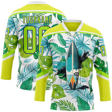 Charger l'image dans la galerie, Custom Neon Yellow Neon Green Dark Purple-White 3D Pattern Hawaii Tropical Palm Trees Hockey Lace Neck Jersey