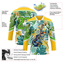 Charger l'image dans la galerie, Custom Yellow Aurora Green Black-White 3D Pattern Hawaii Tropical Palm Trees Hockey Lace Neck Jersey