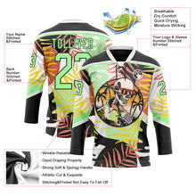 Load image into Gallery viewer, Custom Black Pea Green-White 3D Pattern Hawaii Tropical Palm Trees Hockey Lace Neck Jersey