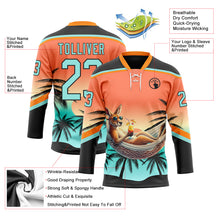 Load image into Gallery viewer, Custom Black Ice Blue-Orange 3D Pattern Gradient Hawaii Tropical Palm Trees Hockey Lace Neck Jersey