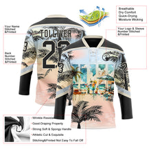 Load image into Gallery viewer, Custom Black Pink Cream-Silver 3D Pattern Gradient Hawaii Tropical Palm Trees Hockey Lace Neck Jersey