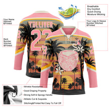 Charger l'image dans la galerie, Custom Medium Pink Cream Yellow-Black 3D Pattern Gradient Hawaii Tropical Palm Trees Hockey Lace Neck Jersey