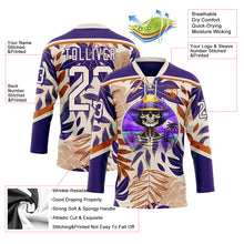 Laden Sie das Bild in den Galerie-Viewer, Custom Purple Cream-Texas Orange 3D Pattern Hawaii Tropical Palm Trees Hockey Lace Neck Jersey