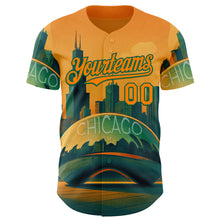 Charger l'image dans la galerie, Custom Yellow Bay Orange-Kelly Green Chicago Illinois Millennium Park Cloud Gate The Bean Landmark City Symbol Authentic Baseball Jersey