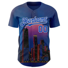 Charger l'image dans la galerie, Custom Blue Thunder Blue-White Chicago Illinois Nightscape Landmark City Symbol Authentic Baseball Jersey