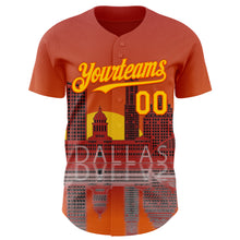 Load image into Gallery viewer, Custom Orange Yellow Dallas Texas Sunset Cityscape Landmark City Symbol Authentic Baseball Jersey