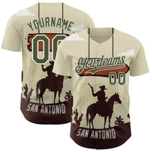 Загрузить изображение в средство просмотра галереи, Custom Cream Olive-White San Antonio Texas Western Cowboy City Symbol Authentic Baseball Jersey