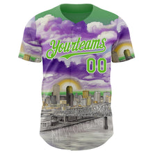 Load image into Gallery viewer, Custom Green Aurora Green Purple Gray-White New Orleans Louisiana Cityscape Landmark City Symbol Authentic Baseball Jersey