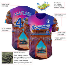 Load image into Gallery viewer, Custom Pink Thunder Blue Orange-White Houston Texas Hindu Temple Landmark City Symbol Authentic Baseball Jersey