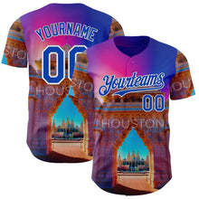 Load image into Gallery viewer, Custom Pink Thunder Blue Orange-White Houston Texas Hindu Temple Landmark City Symbol Authentic Baseball Jersey