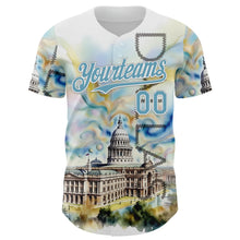 Load image into Gallery viewer, Custom White Shadow Blue Dallas Texas State Capitol Landmark City Symbol Authentic Baseball Jersey