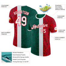 Laden Sie das Bild in den Galerie-Viewer, Custom Kelly Green White-Fire Red Mexico Tribal Performance T-Shirt