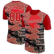 Laden Sie das Bild in den Galerie-Viewer, Custom Red Cream Black-White Japan Pagoda Performance T-Shirt