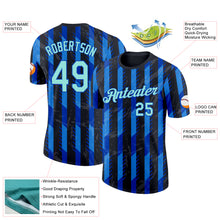 Load image into Gallery viewer, Custom Black Ice Blue-Thunder Blue Italy Stripe Performance T-Shirt
