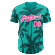 Load image into Gallery viewer, Custom Aqua Pink Teal-White Tropical Hawaii Palm Trees Authentic Baseball Jersey