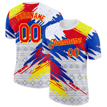 Load image into Gallery viewer, Custom White Fire Red Light Yellow Blue-Gray Ecuador Splash Geometric Performance T-Shirt