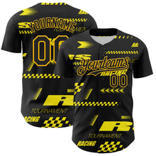 Загрузить изображение в средство просмотра галереи, Custom Black Yellow 3D Pattern Design Car Racing Formula Auto Motorsport Authentic Baseball Jersey