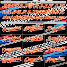 Load image into Gallery viewer, Custom Black Orange White-Blue 3D Pattern Design Car Racing Formula Auto Motorsport Authentic Baseball Jersey