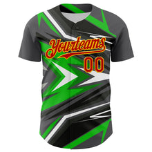 Laden Sie das Bild in den Galerie-Viewer, Custom Steel Gray Red Yellow Green-White 3D Pattern Design Car Racing Formula Auto Motorsport Authentic Baseball Jersey