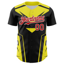 Load image into Gallery viewer, Custom Black Red White-Yellow 3D Pattern Design Car Racing Formula Auto Motorsport Authentic Baseball Jersey