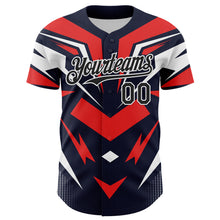 Загрузить изображение в средство просмотра галереи, Custom Navy Black White-Red 3D Pattern Design Car Racing Formula Auto Motorsport Authentic Baseball Jersey