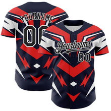 Загрузить изображение в средство просмотра галереи, Custom Navy Black White-Red 3D Pattern Design Car Racing Formula Auto Motorsport Authentic Baseball Jersey