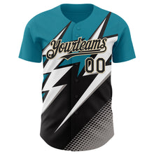 Charger l'image dans la galerie, Custom Teal Black Cream White-Gray 3D Pattern Design Car Racing Formula Auto Motorsport Authentic Baseball Jersey