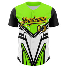 Load image into Gallery viewer, Custom Black Gold Green-White 3D Pattern Design Car Racing Formula Auto Motorsport Authentic Baseball Jersey