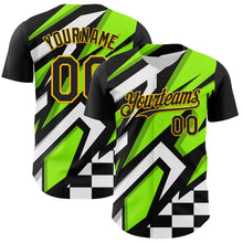 Load image into Gallery viewer, Custom Black Gold Green-White 3D Pattern Design Car Racing Formula Auto Motorsport Authentic Baseball Jersey
