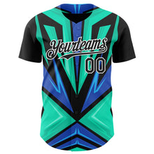 Load image into Gallery viewer, Custom Black White Aqua-Purple 3D Pattern Design Car Racing Formula Auto Motorsport Authentic Baseball Jersey