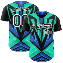 Load image into Gallery viewer, Custom Black White Aqua-Purple 3D Pattern Design Car Racing Formula Auto Motorsport Authentic Baseball Jersey