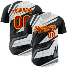 Load image into Gallery viewer, Custom Black Red Gold White-Gray 3D Pattern Design Car Racing Formula Auto Motorsport Authentic Baseball Jersey