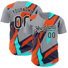Load image into Gallery viewer, Custom Gray Black White Orange-Aqua 3D Pattern Design Car Racing Formula Auto Motorsport Authentic Baseball Jersey
