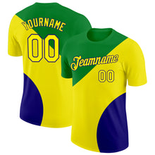 Load image into Gallery viewer, Custom Green Light Yellow-Dark Purple Brazil Color Blocks Performance T-Shirt