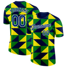 Charger l'image dans la galerie, Custom Navy US Navy Blue Green Yellow-White Brazil Geometric Shape Performance T-Shirt