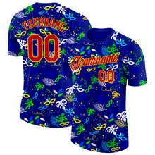 Загрузить изображение в средство просмотра галереи, Custom Blue Red-Gold Brazil Tropical Leaves Performance T-Shirt