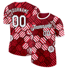 Load image into Gallery viewer, Custom Red White-Black Austria Hexagon Stripe Grunge Geometric Performance T-Shirt