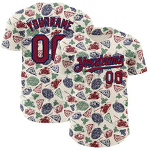 Load image into Gallery viewer, Custom Cream Crimson-Navy 3D Pattern Design Foodie Italian Food Doodles Authentic Baseball Jersey