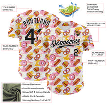 Load image into Gallery viewer, Custom White Black 3D Pattern Design Foodie Fast Food Hot Dog Doughnuts Authentic Baseball Jersey
