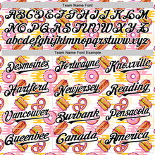 Load image into Gallery viewer, Custom White Black 3D Pattern Design Foodie Fast Food Hot Dog Doughnuts Authentic Baseball Jersey