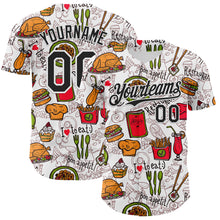 Load image into Gallery viewer, Custom White Black 3D Pattern Design Foodie Fast Food Doodles Authentic Baseball Jersey