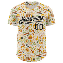 Load image into Gallery viewer, Custom Cream Black 3D Pattern Design Foodie Abstract Doodles Authentic Baseball Jersey