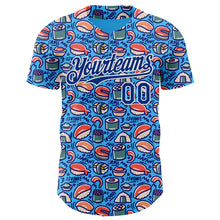 Load image into Gallery viewer, Custom Sky Blue Royal-White 3D Pattern Design Foodie Sushi Doodle Authentic Baseball Jersey
