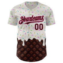 Load image into Gallery viewer, Custom White Brown-Pink 3D Pattern Design Foodie Dripping Ice Cream Authentic Baseball Jersey