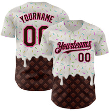 Load image into Gallery viewer, Custom White Brown-Pink 3D Pattern Design Foodie Dripping Ice Cream Authentic Baseball Jersey