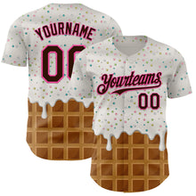 Load image into Gallery viewer, Custom White Brown-Pink 3D Pattern Design Foodie Dripping Ice Cream Authentic Baseball Jersey