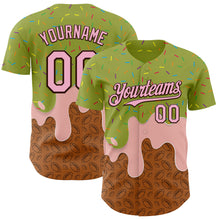 Load image into Gallery viewer, Custom Green Light Pink-Brown 3D Pattern Design Foodie Dripping Ice Cream Authentic Baseball Jersey