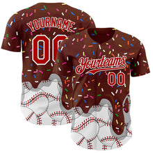 Load image into Gallery viewer, Custom Brown Red-White 3D Pattern Design Foodie Dripping Ice Cream Authentic Baseball Jersey
